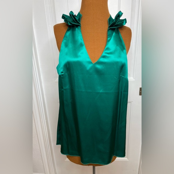 Matty M Tops - Matty M Ruffled Collar Sleeveless Green Silk Top Size Medium